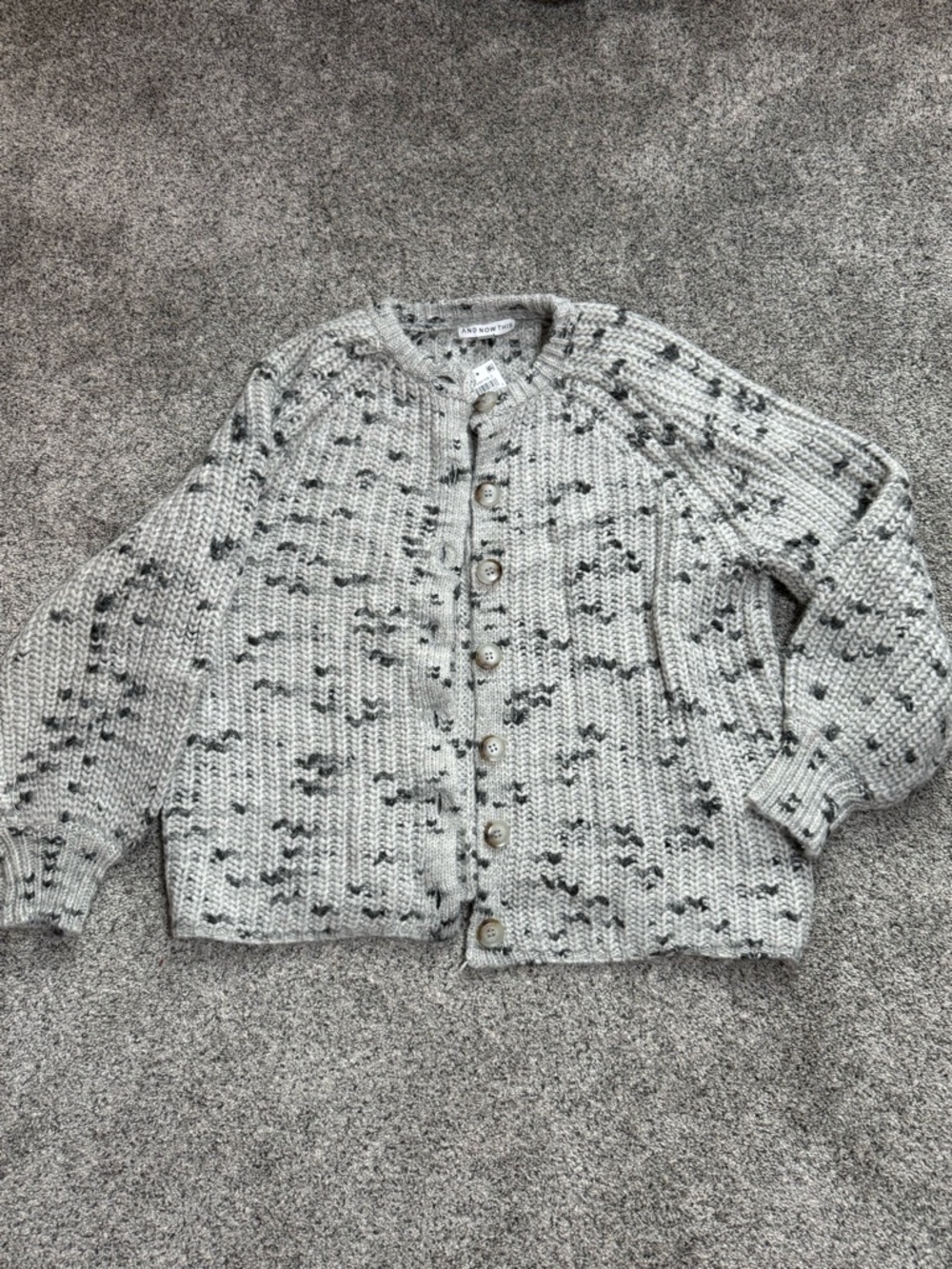 Speckled Knit Button-Front Cardigan Sweater - Light Gray/Black